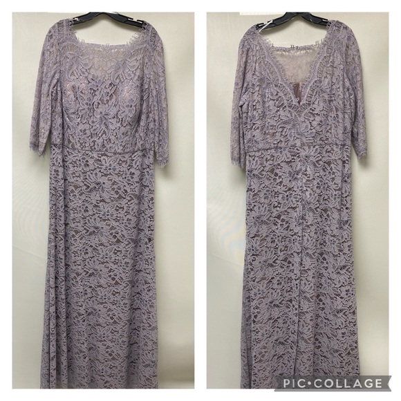 Js Collections plus size 3/4 sleeves lace long gown - Picture 3 of 9